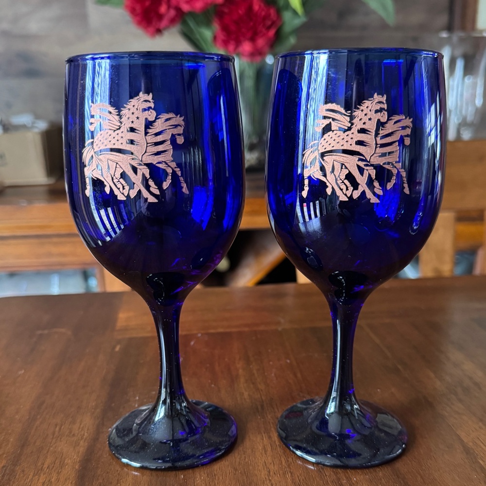 NEW  Set/2 - Colbalt Blue Wine Glasses - 12 oz.